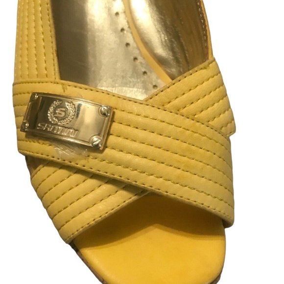 Massimo Santini Womens 6 Yellow Wedge Buckle Cork Slingback Sandals Italy … - Picture 4 of 15